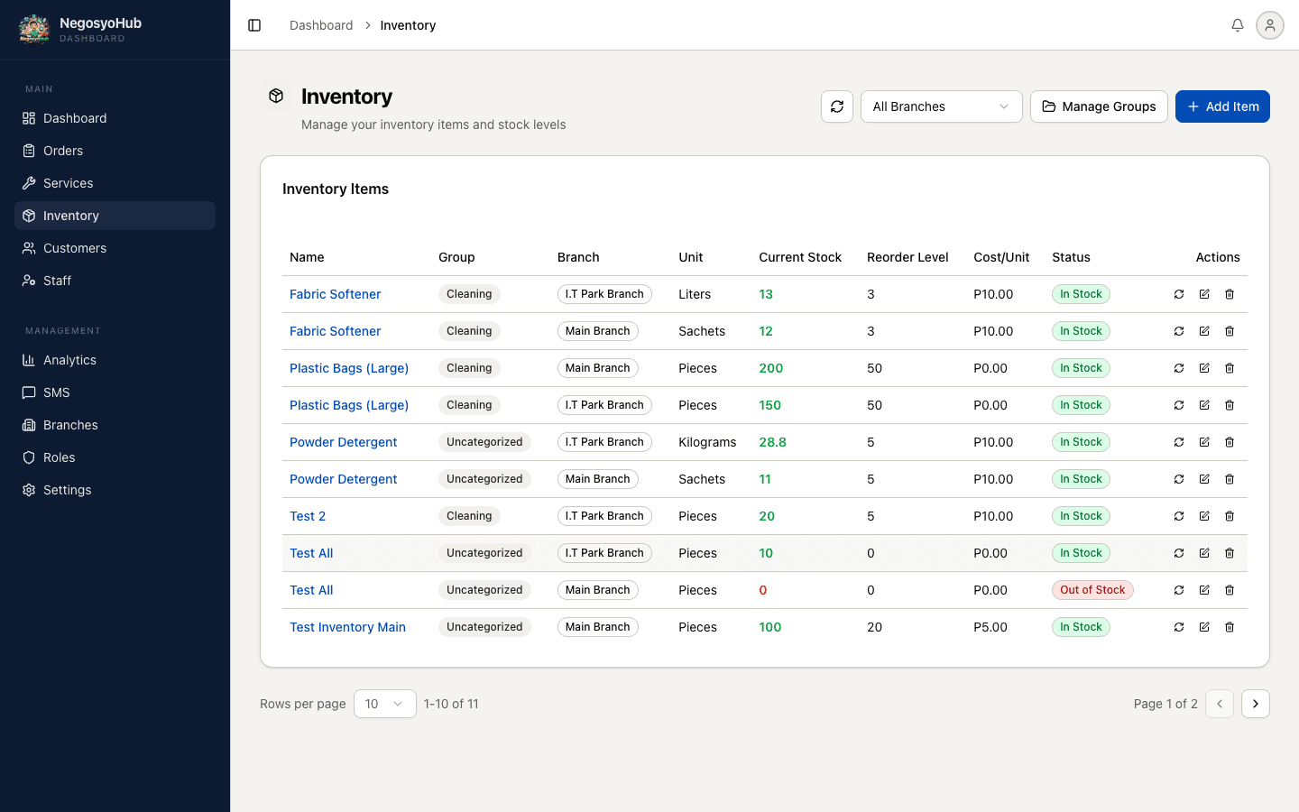 Inventory tracking with stock levels and reorder alerts